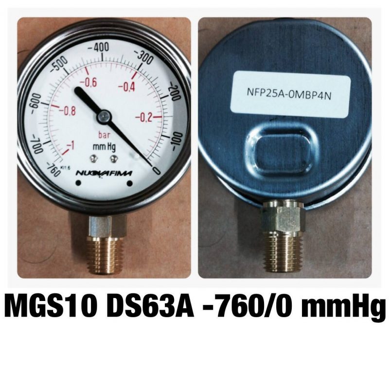 แวคคั่ม&คอมพาวเกจ หน้าปัด2.5 เกลียวทองเหลืองออกล่าง MGS10 DS63A -760/0 mmHg