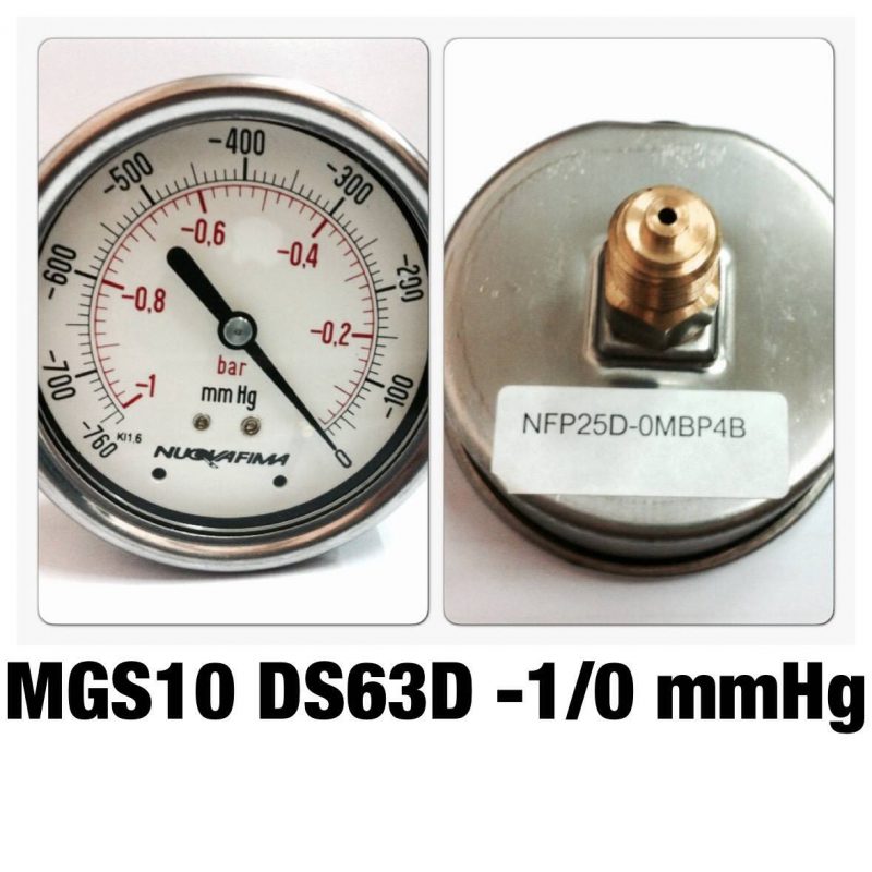 เกจหน้าปัด 2.5 เกลียวทองเหลืองออกหลัง MGS10 DSD63D -1/0 mmHg