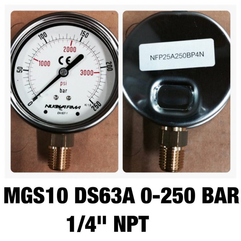 เกจทองเหลือง 2.5 ออกล่าง MGS10 DS63A 0-250 BAR 1/4" NPT