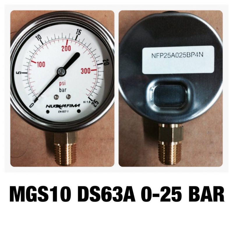 เกจ 2.5 เกลียวทองเหลือง ออกกล่าง 1 Bar-40 Bar MGS10 DS63A 0-25 BAR