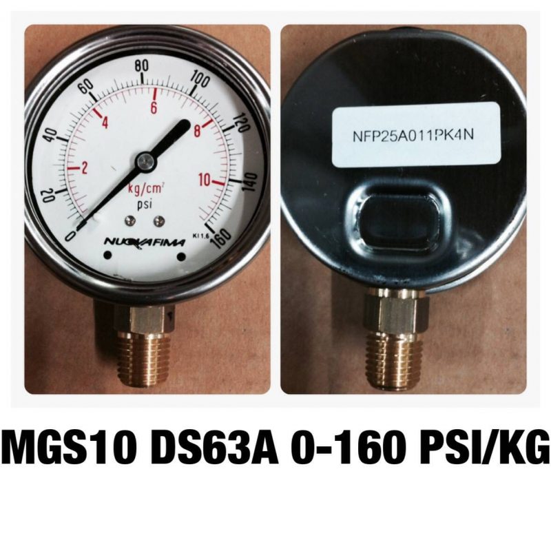 เกจ 2.5 เกลียวทองเหลือง ออกกล่าง 1 Bar-40 Bar MGS10 DS63A 0-160 PSI/KG