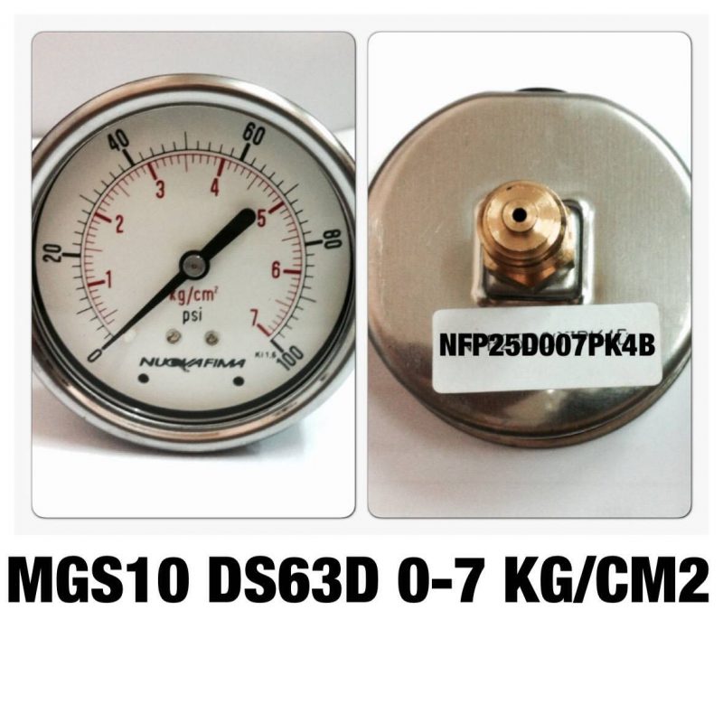  เกจหน้าปัด 2.5 เกลียวทองเหลืองออกหลัง  MGS10 DSD63D 0-7 KG/CM2