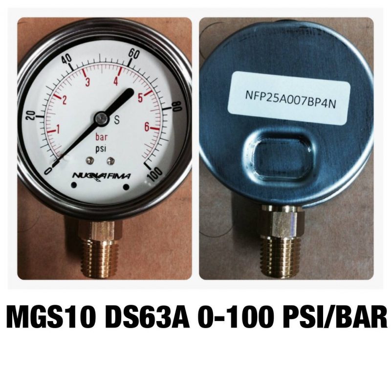 เกจ 2.5 เกลียวทองเหลือง ออกกล่าง 1 Bar-40 Bar MGS10 DS63A 0-100 PSI/BAR