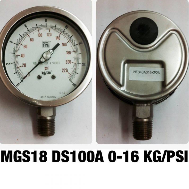 เกจ 4 สแตนเลส ออกล่าง MGS18 DS100A 0-16KG/PSI