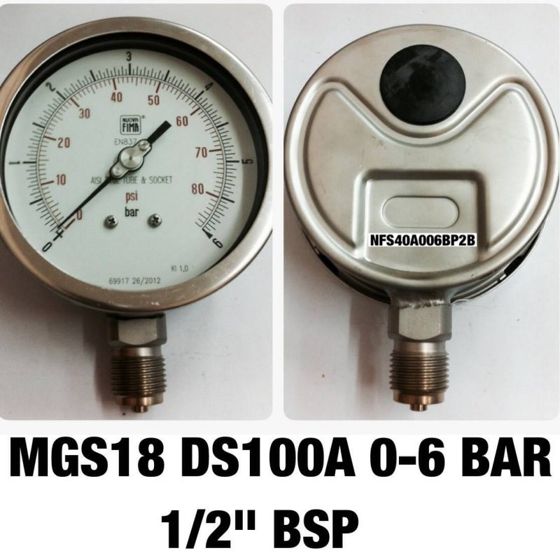 เกจ 4 สแตนเลส ออกล่าง MGS18 DS100A 0-6BAR 1/2"BSP