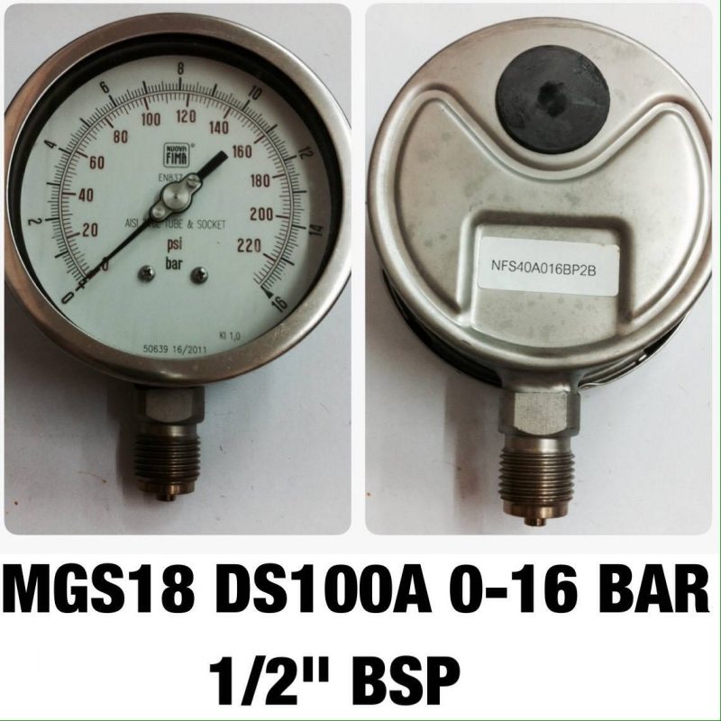 เกจ 4 สแตนเลส ออกล่าง MGS18 DS100A 0-16 BAR 1/2" BSP