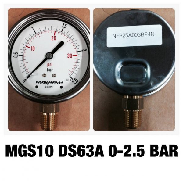 เกจ 2.5 เกลียวทองเหลือง ออกกล่าง 1 Bar-40 Bar MGS10 DS63A 0-2.5 BAR