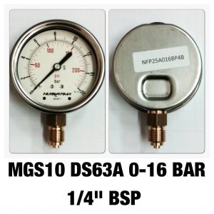 เกจ 2.5 เกลียวทองเหลือง ออกกล่าง 1 Bar-40 Bar MGS10 DS63A 0-16 BAR 1/4" BSP
