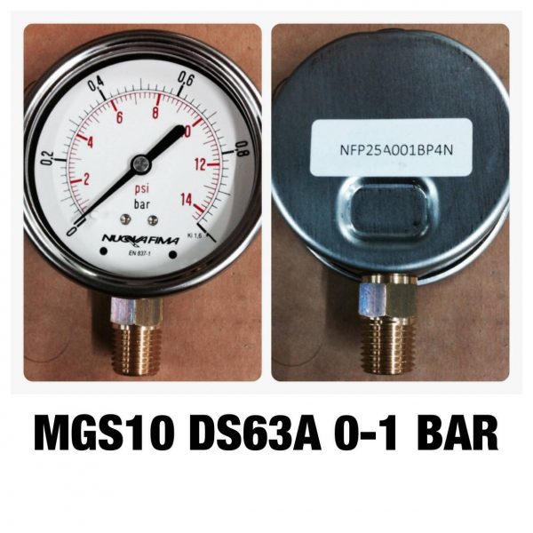 เกจ 2.5 เกลียวทองเหลือง ออกกล่าง 1 Bar-40 Bar MGS10 DS63A 0-1 BAR