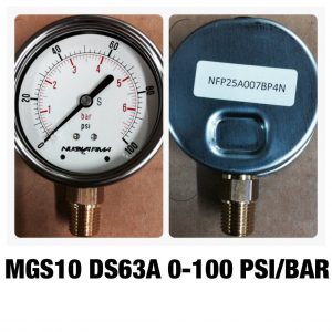 เกจ 2.5 เกลียวทองเหลือง ออกกล่าง 1 Bar-40 Bar MGS10 DS63A 0-100 PSI/BAR