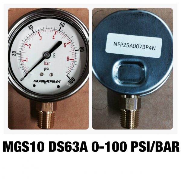 เกจ 2.5 เกลียวทองเหลือง ออกกล่าง 1 Bar-40 Bar MGS10 DS63A 0-100 PSI/BAR