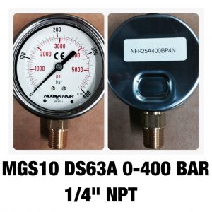 เกจทองเหลือง 2.5 ออกล่าง MGS10 DS63A 0-400 BAR 1/4" NPT