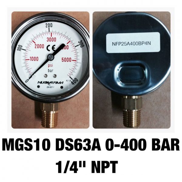 เกจทองเหลือง 2.5 ออกล่าง MGS10 DS63A 0-400 BAR 1/4" NPT
