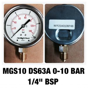 เกจ 2.5 เกลียวทองเหลือง ออกกล่าง 1 Bar-40 Bar MGS10 DS63A 0-10 BAR 1/4" BSP
