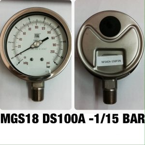 เกจสแตนเลส 4 ออกล่าง แวคคั่ม&คอมพาวเกจ MGS18 DS100A -1/15 BAR