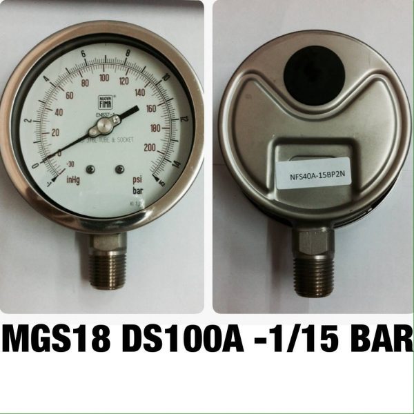 เกจสแตนเลส 4 ออกล่าง แวคคั่ม&คอมพาวเกจ MGS18 DS100A -1/15 BAR