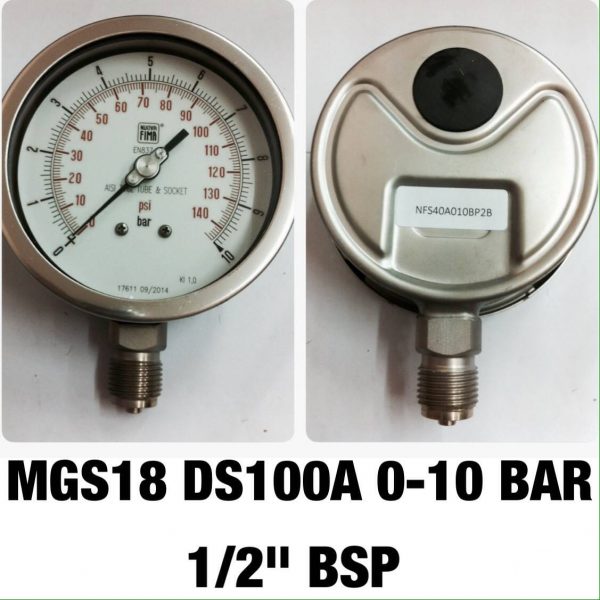 เกจ 4 สแตนเลส ออกล่าง MGS18 DS100A 0-10BAR 1/2"BSP