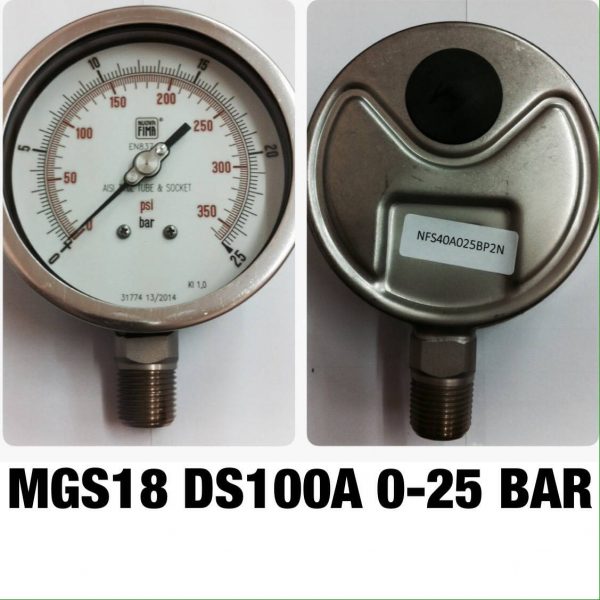 เกจ 4 สแตนเลส ออกล่าง MGS18 DS100A 0-25BAR