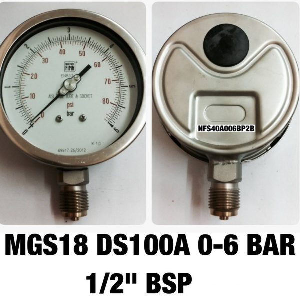 เกจ 4 สแตนเลส ออกล่าง MGS18 DS100A 0-6BAR 1/2"BSP