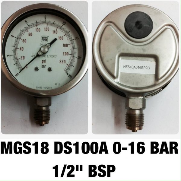 เกจ 4 สแตนเลส ออกล่าง MGS18 DS100A 0-16 BAR 1/2" BSP