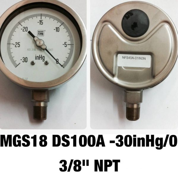 เกจสแตนเลส 4 ออกล่าง แวคคั่ม&คอมพาวเกจ MGS18 DS100A -30inHg/0 3/8" NPT