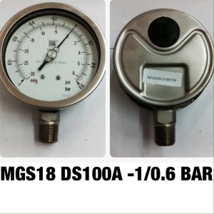 เกจสแตนเลส 4 ออกล่าง แวคคั่ม&คอมพาวเกจ MGS18 DS100A -1/0.6BAR