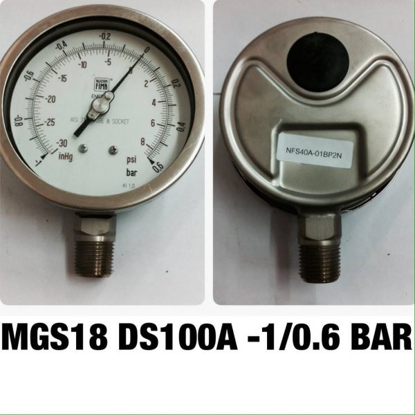 เกจสแตนเลส 4 ออกล่าง แวคคั่ม&คอมพาวเกจ MGS18 DS100A -1/0.6BAR
