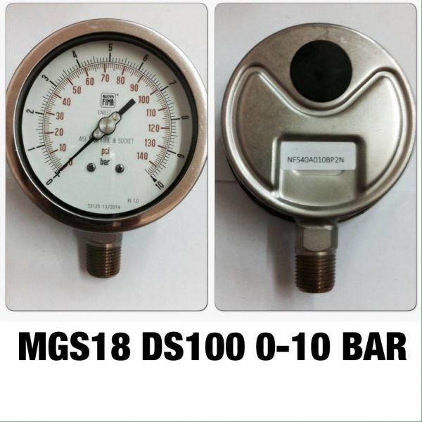 เกจ 4 สแตนเลส ออกล่าง MGS18 DS100A 0-10 BAR